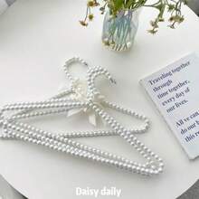 1/2/5/10件珍珠串珠蝴蝶结衣架，40厘米塑料衣架，珍珠衣裤衣架，成人服装，公主衣夹婚纱衣架 - 白色40cm - 查看 7