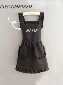 Customized Printed Stylish Korean Apron, Waterproof And Stain Resistant, Apron Cute Lace Skirt Apron,Black Stain Resistant Apron,Sleeveless Apron,For ,Home, Kitchen,Nail Shop,Cooking, Baking, Nail Salon, Women Work Uniform,Coffee Smock,Home Cooking Clean Sleeveless Bib Apron