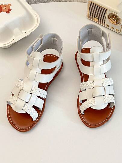 夏日童装！迷人的罗马风儿童凉鞋 - 编织细节，夏日派对的理想之选