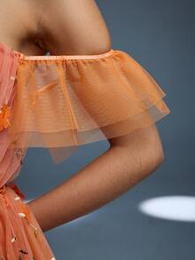 Strapless A-Line Wedding Dress With Embroidered Lace And Tie Details - Burnt Orange - View 7