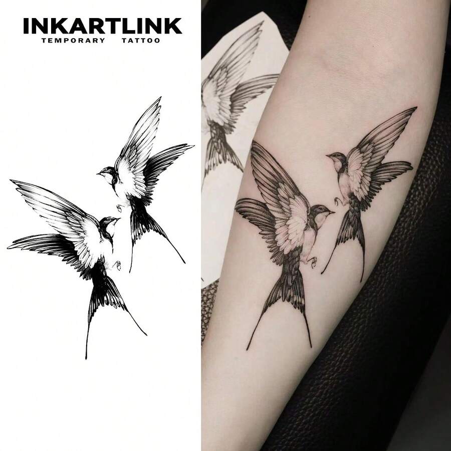 INKARTLINK 临时纹身技术 - 喜鹊纹身贴纸，逼真的假临时纹身贴纸，半永久手臂纹身，自然哑光效果，防水防汗，持续 1-2 周，适合女性