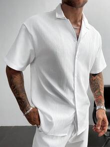 2pcs Men's Summer Set, Lightweight Breathable Cuban Linen Shirt And Drawstring Shorts Set, Vintage Gentleman Style Casual Beach Wedding Party Holiday Travel Outfit, Father's Day Gift For Husband, Dad, Boyfriend, Comfortable & Versatile - White - View 2