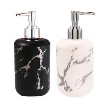 1 pieza/2 piezas Botella dispensadora de loción con patrón de mármol, liviana, recargable y reutilizable, tipo de presión para champú y gel de ducha, accesorio de baño, decoración del hogar, decoración de otoño, de vuelta a la escuela - Blanco - Ver 15