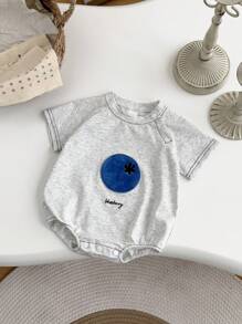 Newborn Baby Boy Adorable Blueberry Embroidery Short Sleeve Romper, Summer