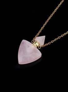 1 Peça Colar com Pingente de Frasco de Perfume de Cristal com Forma de Triângulo, Pingente de Pedra Preciosa Natural, Ametista, Quartzo Rosa, Obsidiana Negra, Difusor de Óleo Essencial, Colar Masculino e Feminino Cor Dourada, Jóias H629