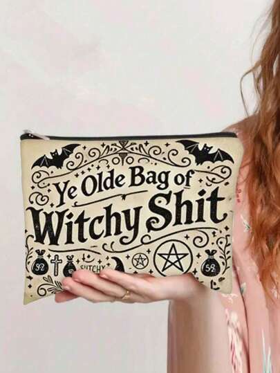 Mystical Witchy Makeup Bag - Lightweight Zippered Cosmetic Pouch With Double-Sided Witch-Themed Print, Witchy Vibes, Crescent Moon & Stars Design, Ideal Travel Toiletry Bag & Coin Purse, Perfect Gift For Her On Birthdays, Christmas, Valentine's, Celestial Print|Double-Sided Print, Back To School Travel Essentials Vacation Summer Holiday Back To School School Stuff Bag For School Wash Bag Travel