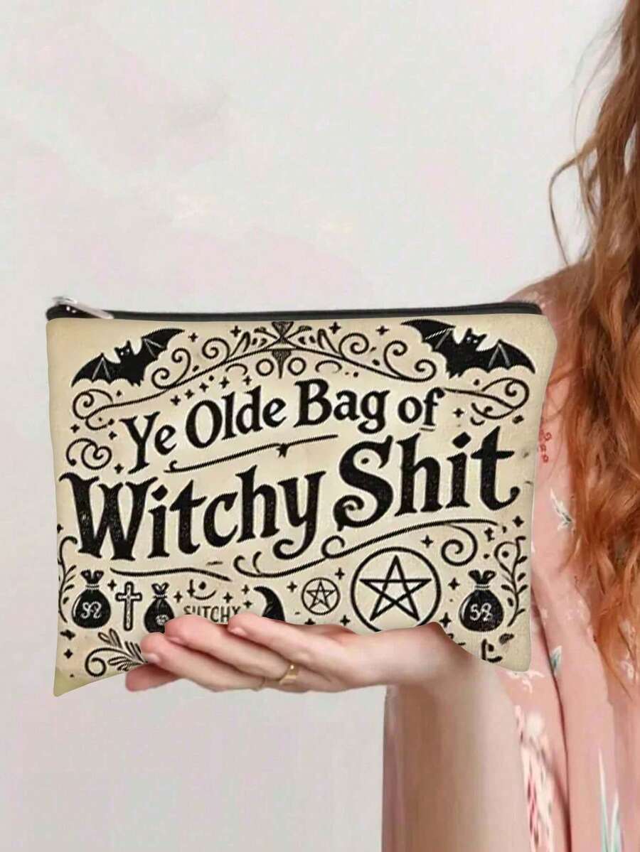 Mystical Witchy Makeup Bag - Lightweight Zippered Cosmetic Pouch With Double-Sided Witch-Themed Print, Witchy Vibes, Crescent Moon & Stars Design, Ideal Travel Toiletry Bag & Coin Purse, Perfect Gift For Her On Birthdays, Christmas, Valentine's, Celestial Print|Double-Sided Print, Back To School Travel Essentials Vacation Summer Holiday Back To School School Stuff Bag For School Wash Bag Travel - Multicolor - View 1