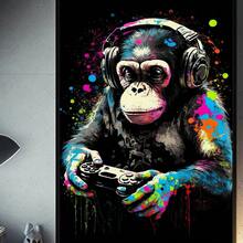 1pc /3pcsWall Arts Posters Optional Frame 80s Retro Funny Monkey Player Gamepad Picture For Gaming Room Living Canvas Painting Print Wall Art Home Decor Aesthetics Poster ,Wall Art With Frame