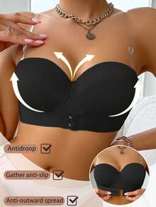 Front Closure Wireless Seamless Bras For Women With Backless Design, Comfortable Unpadded Bralettes With Removable Straps Included - Black - View 4