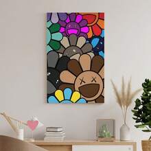 1pc Framed Takashi Murakami Artwork Smile Plants Flowers Poster Canvas Wall Art Painting Print For Contemporary Living Room, Bathroom, Bedroom, Hotel, Apartment, Villa, Gallery, B&B, Hallway, Studio, Nursery, Kids Room, Kindergarten, Nursery, Study, Classroom, Home Office Decoration Ready To Hang - 彩色 - 查看 3