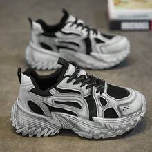 Zapatillas para hombre, zapatillas retro chunky, superficie de malla transpirable, zapatos deportivos casuales, plataforma elevada, de moda y versátiles para la temporada de verano