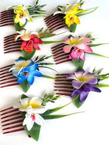 Clip de pelo de espuma floral artificial hawaiano, peine de pelo de orquídea bohemia apto para novia, boda, playa hawaiana, decoración de fiesta tropical. Peines para el cabello, lado del peine, artículos escolares, universidad