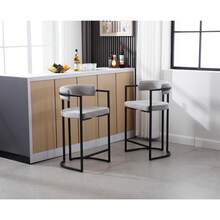 Chairus Kitchen Stools Velvet Set Of 2 Bar Stools Breakfast Modern Counter Sofa Height High Stools With Metal Frame Dining Chairs, Dining Table And Chairs - Grey - View 6