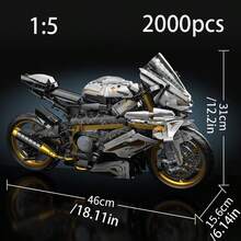 1:5 比例摩托车积木,MOC Platinum 摩托车建筑积木,组装模型玩具,装饰,摩托车爱好者配件,适合作为生日、圣诞节、万圣节、感恩节、新年、派对礼物 - 彩色 - 查看 16
