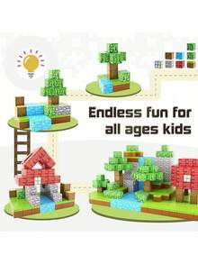 128 块磁性积木 - 森林主题立方体，配有红砖城堡、木屋顶、瀑布和树木 - 耐用的 ABS 树干感官玩具，适合 3 岁以上男孩和女孩 - 青少年圣诞生日礼物，青少年礼物创意 | 森林主题玩具 | 自然元素玩具套装，磁性玩具 - 彩色 - 查看 9