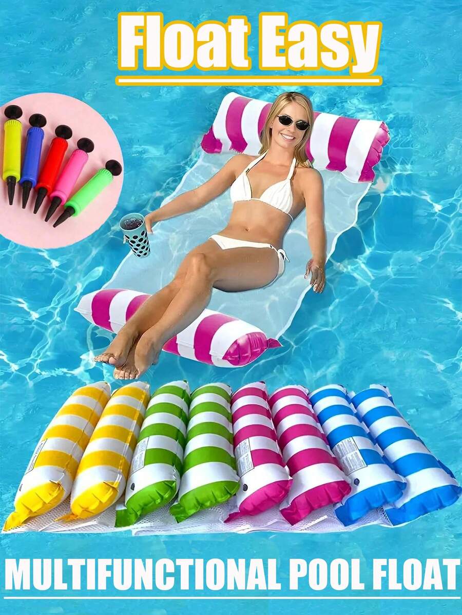 1pc Inflatable Lounger Chair, Adult Pool Floating Mat, Floating Hammock, Inflatable Raft Swimming Pool Air Sofa Floating Chair Bed, Adult Inflatable Swimming Floating Bed Hammock, With Soft Mesh Center For Pool Use, With Headrest Water Floating Lounge Chair, Swimming Pool Floating Leisure Toy