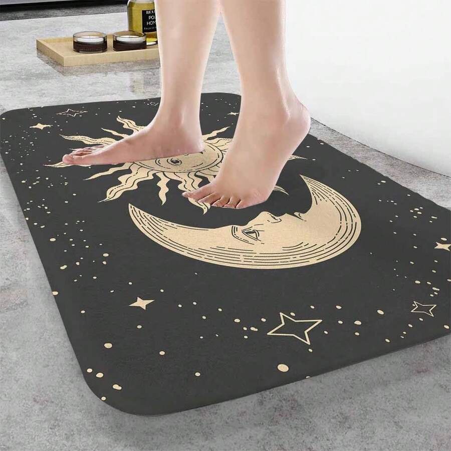 30x18in Dog Paw Bathroom Mat Rugs Cat Footprint Dog Paw Prints Black White Bath Mat Non-Slip Water Absorbent Bath Carpet For Bathtub Bathroom Floor Tub Room Decor Bathroom Accessories Back To School Fall Decor Entryway Decor Bathroom Kitchen Decor - Golden Sun - View 1