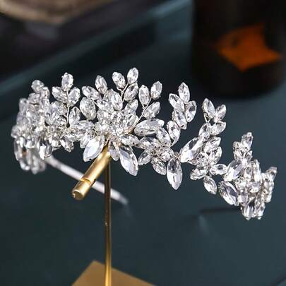 1pc Elegant Glass Hairband, Bridal Wedding Hair Accessory, Suitable For All Seasons Valentine's Day Accessories