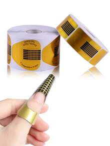 100pcs Rectangle Gold Square Nail Extension Paper Forms, Nail Art Salon Acrylic/Gel Nail Extension Tip Extension Wearable Paper Patch Sticker, Nail Extension Paper Mold For DIY Nail Design - Multicolor - View 2