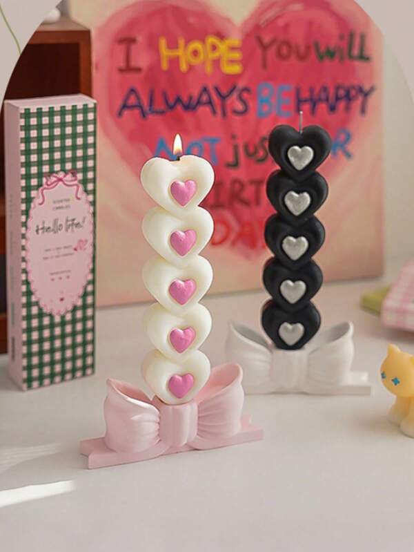 1pc Pink Heart-Shaped Creative Candle, Made Of Soy Wax, Cute Desktop Decoration, Wedding Decoration Item, Interesting Anime Decoration, Suitable For Home Decoration, Desktop Decoration, Room Incense, Party And Gathering Decoration, Gift For Family And Friends, Souvenir Gift, Suitable For All Seasons