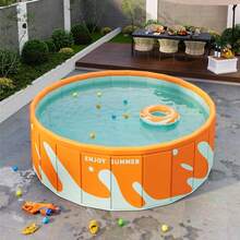 1pc Round Inflatable Foldable Swimming Pool, Portable Home Swimming Pool, One-Click Quick Open No Installation Easy Storage, Suitable For Summer Yard Lawn Patio Leisure Swimming - Orange - View 3