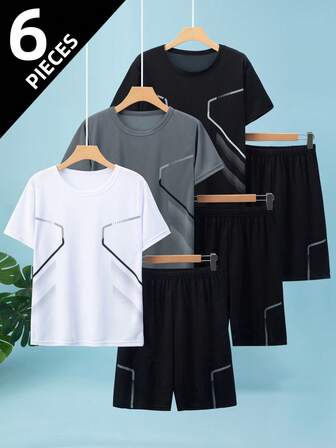 Conjunto de 6 piezas de vestimenta deportiva para adolescentes varones, que incluye camiseta de manga corta, shorts, adecuado para niños de 12 a 18 años