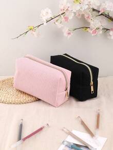 Large Capacity Corduroy Pencil Case, Simple Solid Color Pencil Bag, Basic Stationery Item For Student Supplies Storage, Essential Back To School Organizer,School Supplies,Pencil Pouch,School Bag - Multicolor - View 4