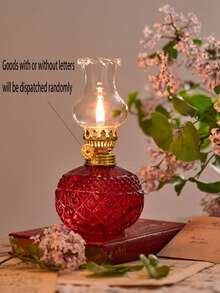 1 件乡村风格大号油灯老式玻璃煤油灯仿古油灯室内用应急照明飓风灯室（不含液体）