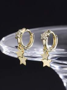 JOJELOO 1 Pair Of Unique Copper Micro Inlaid Star Shaped Earrings, New European And American Style Cubic Zirconia Twin Meteor Gorgeous Earrings. Suitable For All Seasons, Suitable For Women's Academic/Business/Vacation/Party/Daily Wear