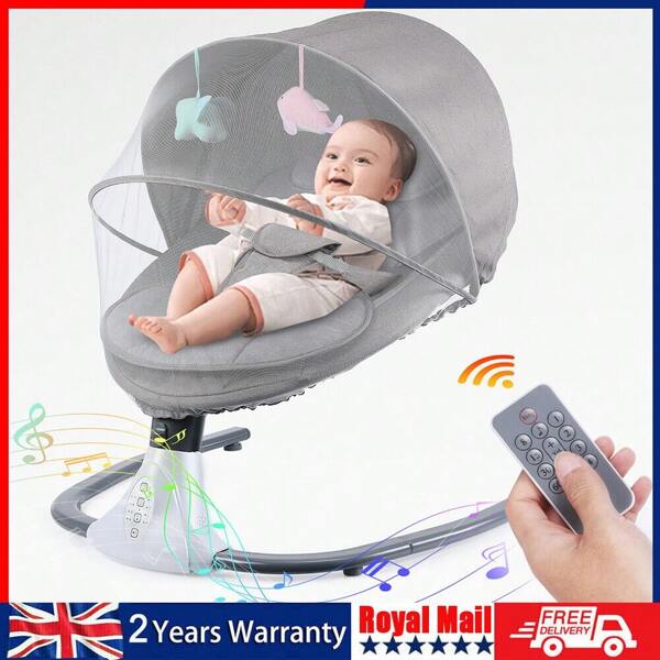 OYAJIA Auto-Swing Bluetooth Baby Chair With Soothing Sounds & Gentle Rocking Motion | Portable Infant Bouncer For Newborns 0-12M | 5 Speed Adjustable Seat, 12 Lullabies, Timer Function & Vibration | Foldable Nursery Rocker For Sleep Training & Hands-Free Parenting - Modern Grey