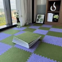 12 件/套互锁地垫，加厚组合地毯，12 英寸 X12 英寸 X0.39 英寸可洗泡沫亚麻垫，适用于卧室、客厅、书房和游戏室，EVA 底部和高密度耐磨亚麻顶部，易于修剪和组装 - 黑色 - 查看 3