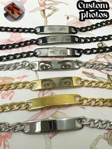 1pc Customized Eye Photo Couple Bracelet, Stainless Steel Chain Laser Engraved Picture Bracelet, Engraved Picture Stainless Steel Jewelry, Gift For Boyfriend, Anniversary Gift