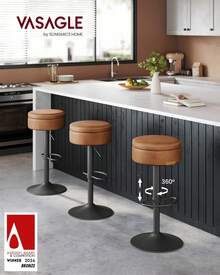 VASAGLE Tabouret de Bar Pivotant à 360°, Hauteur Réglable, avec Rangement, PU avec Coutures, Style Moderne Mi-siècle, pour Cuisine, Bar, Montage Facile, Marron Caramel - Tabac - Voir 3
