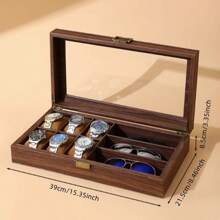 1pc Elegant Wood Grain Leather Watch Storage Box With Glass Window For Stylish Watch And Bracelet Display, Perfect For Valentine's Day, Back To School, Christmas, And New Year Gift Giving, Ideal For Watch Collectors And Fashion Enthusiasts, Organize Your Timepieces With Class And Sophistication