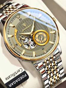 POEDAGAR 1pc Business Men's Stainless Steel Automatic Skeleton Tourbillon Mechanical Wrist Watches, Casual Man Wristwatch With Waterproof Luminous Function, Fashionl Male Watch Suitable For Daily Occasion, Gifts For Men - Grey - View 12