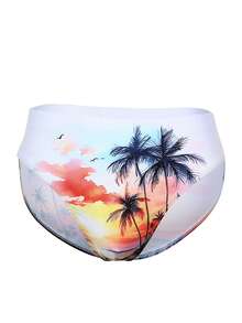 男士时尚休闲水墨日落印花泳裤 - 白色 - 查看 3