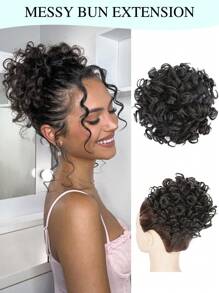 Large Curly Messy Bun Hair Piece Elastic Drawstring Ponytail Loose Wavy Short Ponytail Extension Synthetic Hair Tousled Fake Hair Bun For Women Daily Use