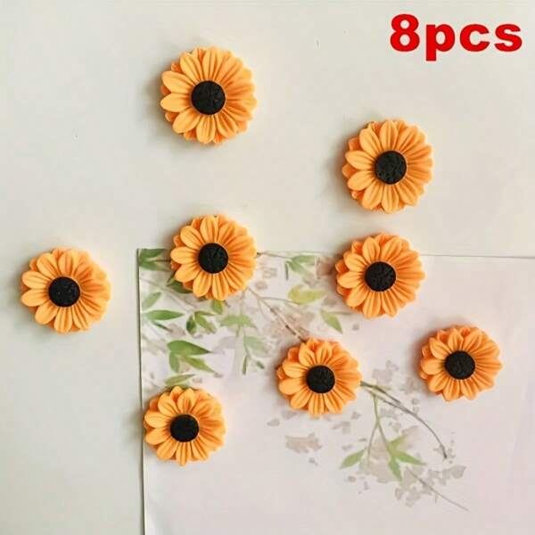 5/8pcs Sunflower Resin Magnetic Decor Set, Round Refrigerator Magnets For Home, Kitchen, Office - Ideal Holiday Gift