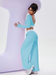 PinkTip "2025 Spring/Summer Women's Seamless Yoga Running Jacket + Trousers Set - Blue - View 1