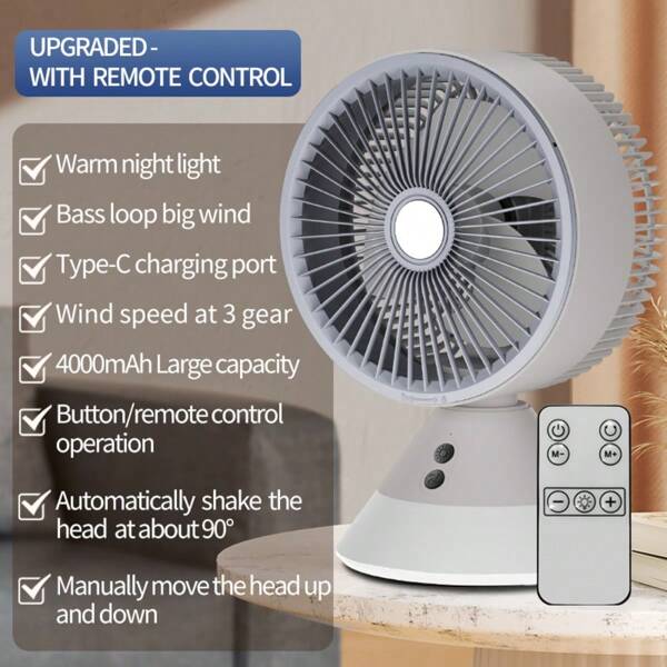 Neuer Tischventilator mit automatischem Oszillieren, umgebungslicht, Luftzirkulationsventilator für Zuhause und Büro, USB aufladbarer kleiner Ventilator