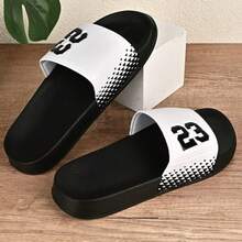 Pantuflas para hombre con diseño único del número 23, suaves, planas de EVA, antideslizantes para interiores, sandalias de playa de verano para hombres, súper cómodas, resistentes y antideslizantes, deslizadores casuales para hombres, aptas para uso diario - Blanco y negro (23) - Ver 3