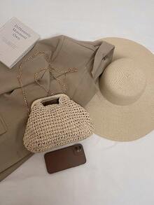 Fashionable Straw Woven Handbag, Elegant For Vacation Travel, Sophisticated Tote Bag, Beige Crossbody Beach Bag, Lightweight Clutch