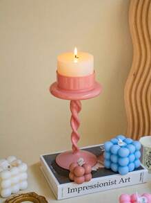 1/2pcs Pink Spiral Art Candle Holders - Handcrafted Bohemian Style Romantic Wedding Home Decor, Elegant Curvy Design With Sturdy Base, Creating Cozy Ambiance For Anniversary/Dinner Table Centerpiece