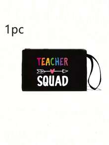 Teacher Appreciation Gift- Large Capacity Fashion Tote Bag With "Battery Life Of A Teacher" Print, Cosmetic Bag, Lining, And No Closure - Perfect For Educators And School Staff - Black - View 10