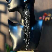 AHAYA Bohemian Gothic Stil handgefertigte Ohrringe mit Samen-, Glas-Perlen und Quasten, schwarz-weiße Mondlicht Quasten Ohrringe für Frauen, Weihnachts-/Valentinstags-Geschenk