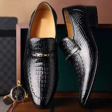 Men Oxford Shoes Crocodile Print High Gloss Business Formal Dress Shoes Classic Elegant Leather Footwear - 黑色 - 查看 6