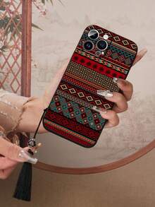 1个黑色TPU经典印花图案防震手机壳和1条黑色流苏珐琅挂绳，兼容/安卓智能手机，例如17 Pro Max、A14、A54、A52、A31 4G、A23，兼容Redmi Note 8 Pro、Note 11 Pro 4G、Note 12 4G，兼容OPPO A54，国际版，非国内版。 - 彩色 - 查看 4