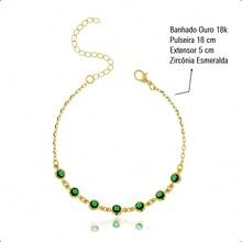 18k Gold Plated Semi-Jewelry Kit - Set With Bracelet, Chain, Pendant And Heart Earrings - 墨綠色 - 查看 6
