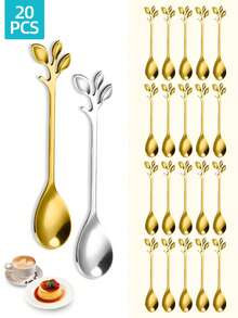 20 件不锈钢叶形咖啡/茶/甜点勺，迷你咖啡勺，甜点勺，下午茶勺套装，创意勺子，经济耐用，适用于家庭厨房、餐厅、婚礼派对、礼物、洗碗机友好型、学校用品