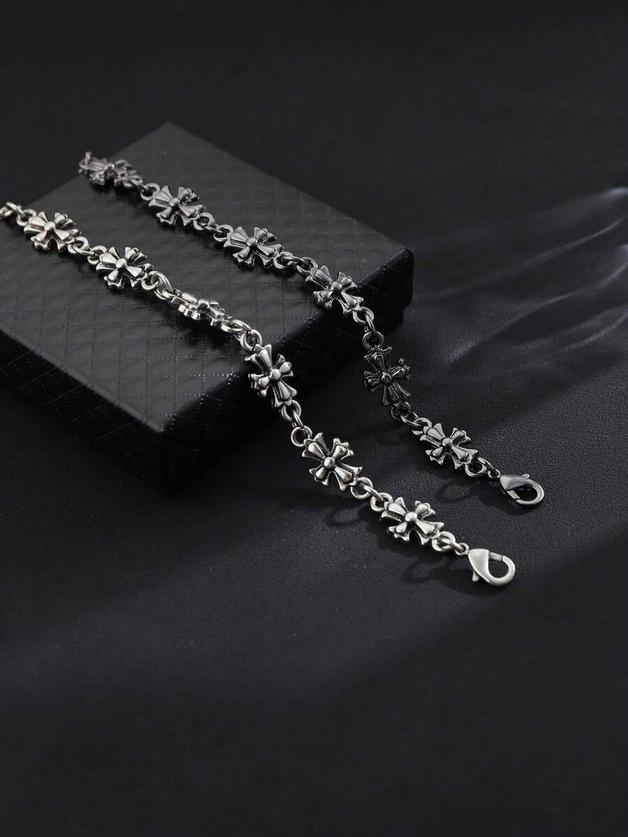 1pc Unisex Retro Cross Punk Style Bracelet, Fashionable Everyday Accessory